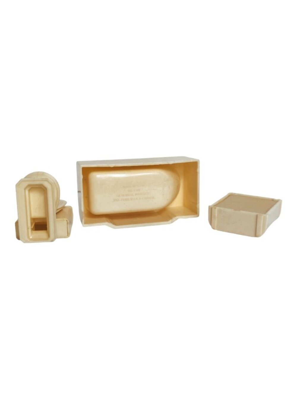 Vtg Tomy Dollhouse Bathroom Set Toilet Bathtub Hamper Beige Plastic 1950s - Picture 5 of 6
